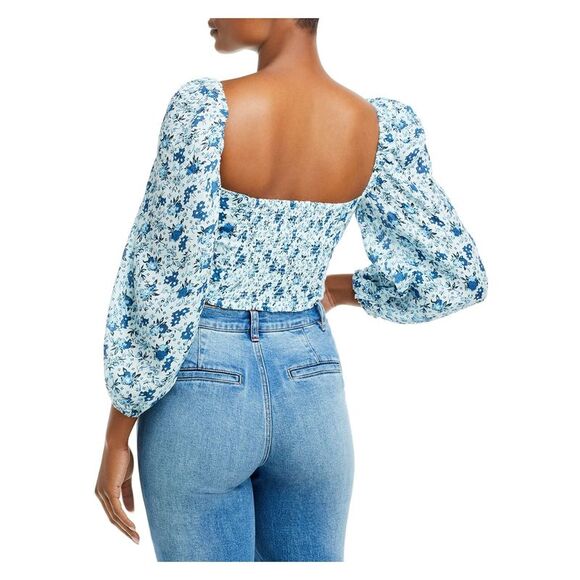 BARDOT Blue Pouf Sleeve Crop Top Top 8 - Picture 2 of 2